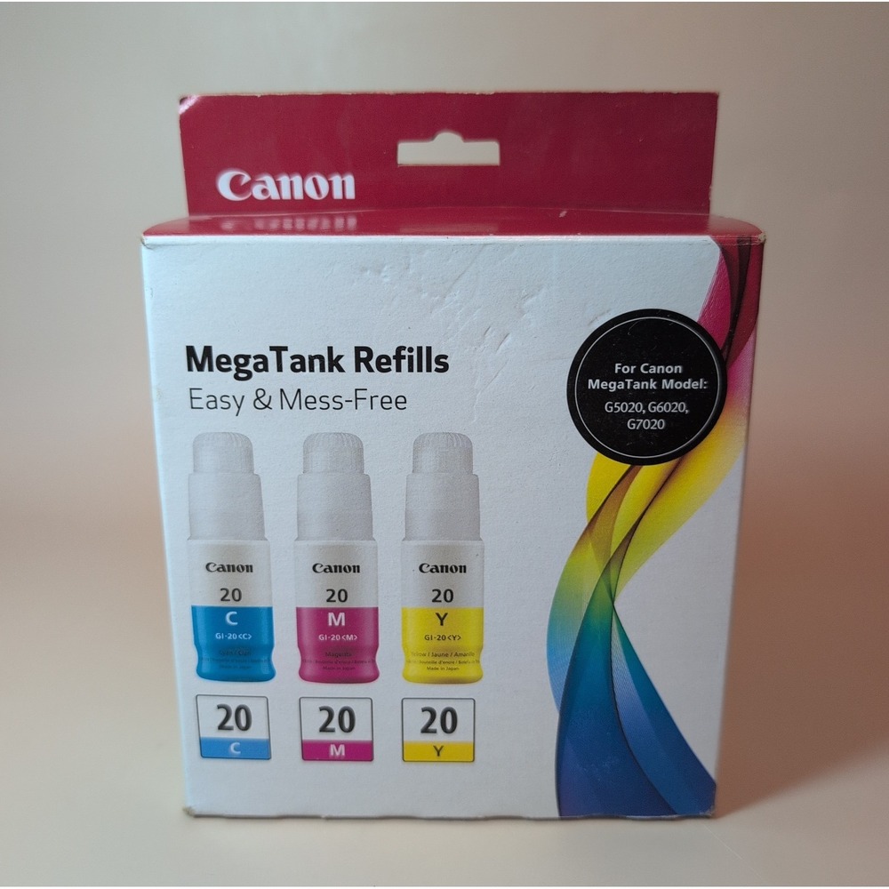 Canon MegaTank Refills 3-Pack Ink Bottles GI-20 CMY For Models G5020/G6020/G7020